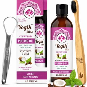 Yogik Bliss Coconut Mint Pulling Oil with Tongue Cleaner and Charcoal Infused Brush